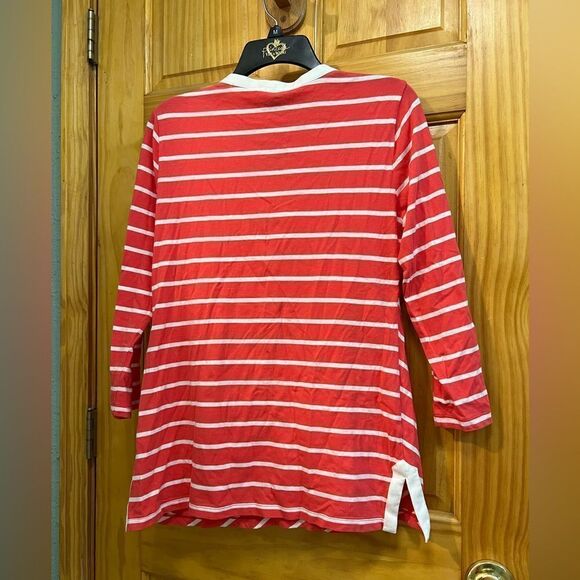 Nautica size L coral and white striped blouse with rope accent - Picture 5 of 9